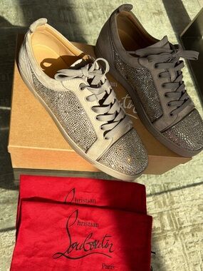 Christian Louboutin Taupe Crystal-Embellished Low-Top Sneakers